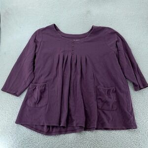 Roaman's Shirt Womens 4X 34/36 Purple Pleated 3/4 Sleeve Pockets A-Line Tunic
